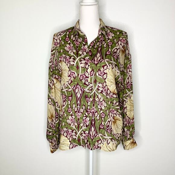 Morris & Co. x H&M Floral Print Long Sleeve Button Down Blouse Top 2 - Picture 2 of 7